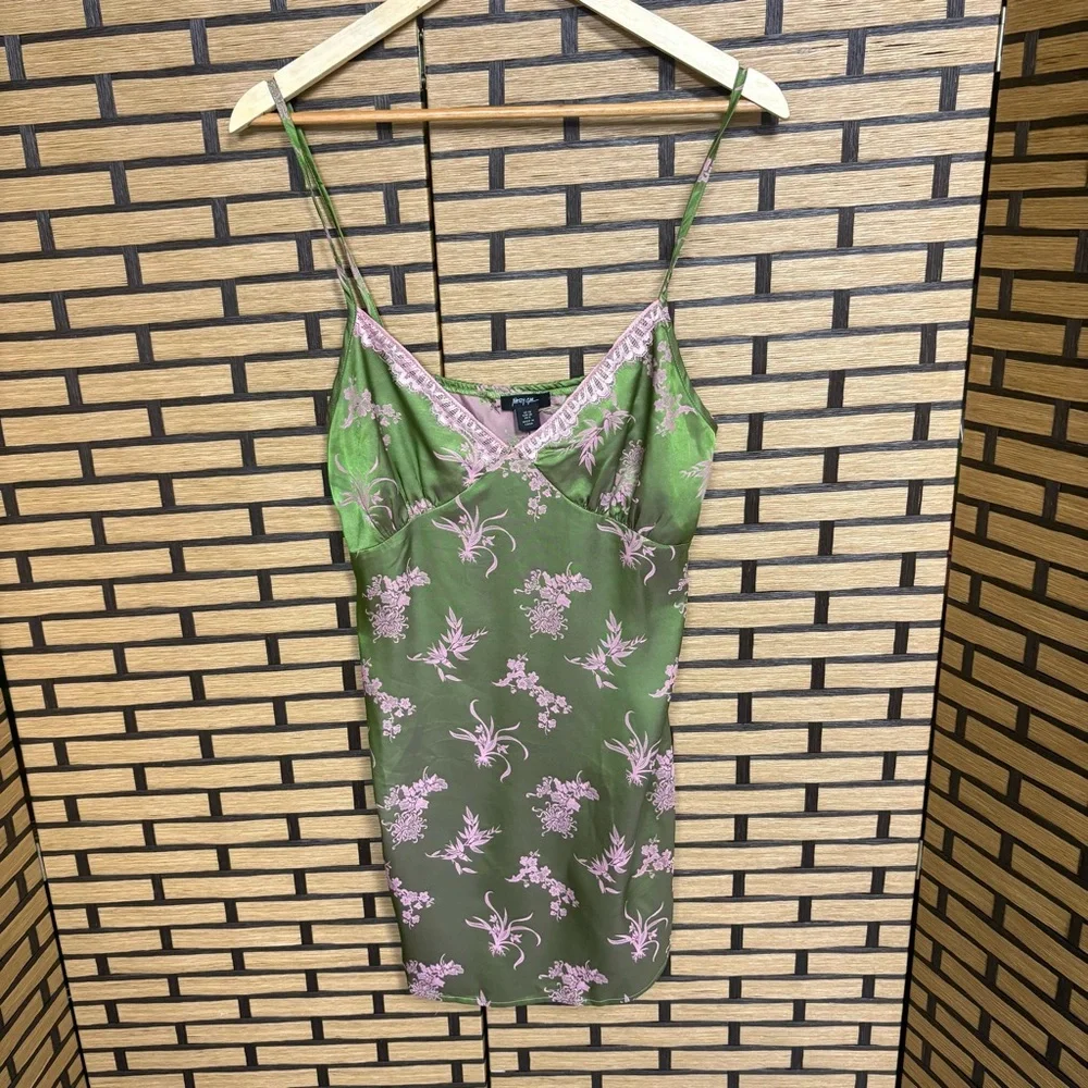 Nasty Gal Pink And Green Satin Floral Lace Nightie‎ Slip Dress Size 6 - Picture 2 of 9